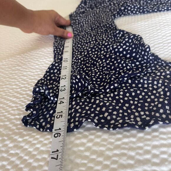 Express Dotted Tie Front Off Shoulder Dark Blue Blouse Polka Dot Top Size M - Picture 2 of 8